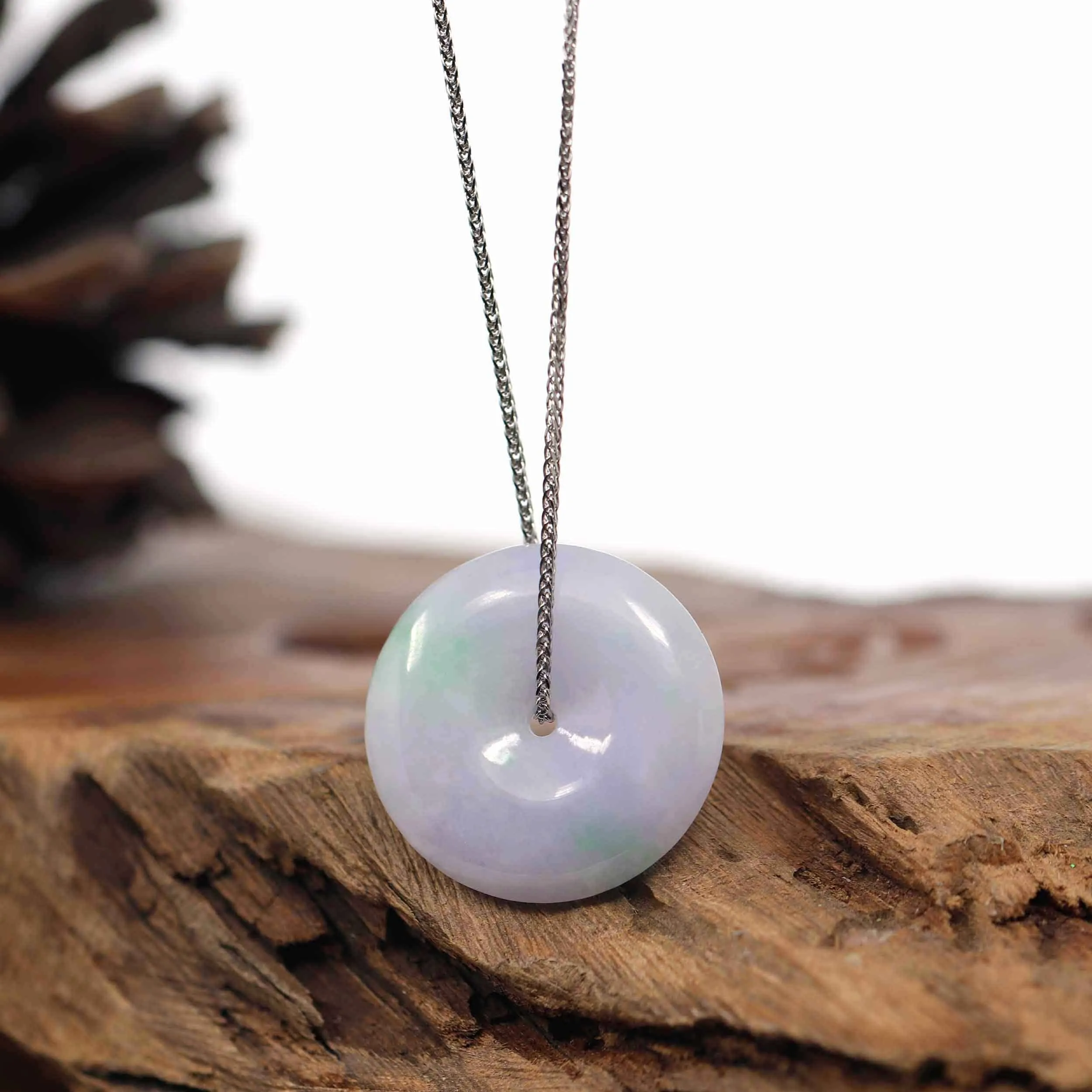 RealJade® Co. "Good Luck Button" Necklace Green Lavender Green Jadeite Jade Lucky Ping An Kou Pendant