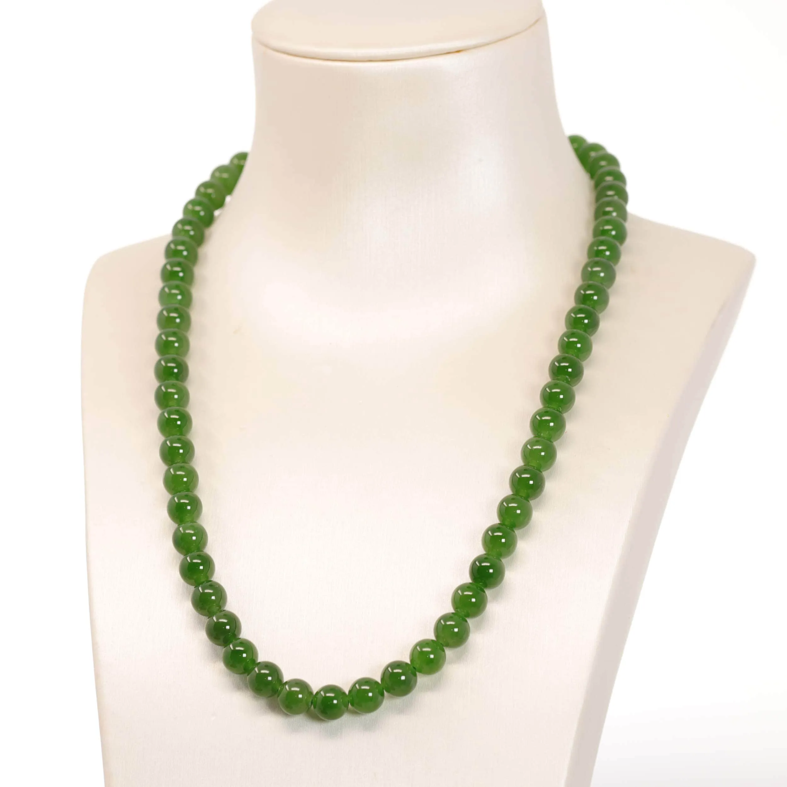 RealJade® Genuine High-quality Apple Green Nephrite Jade Round Beads Necklace ( 6mm )