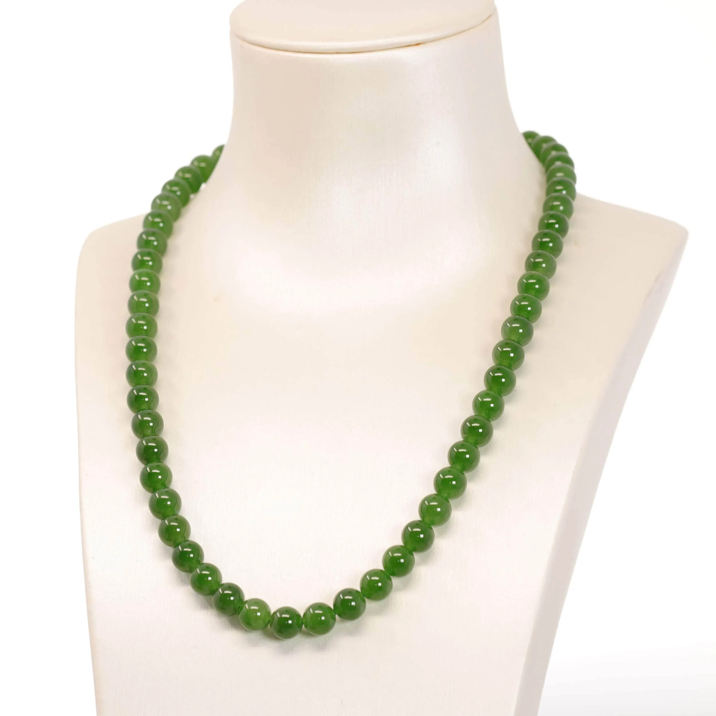 RealJade® Genuine High-quality Apple Green Nephrite Jade Round Beads Necklace ( 6mm )