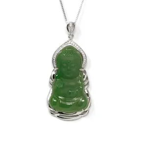 RealJade® Guan Yin Sterling Silver Genuine Nephrite Green Jade Guanyin Pendant Necklace