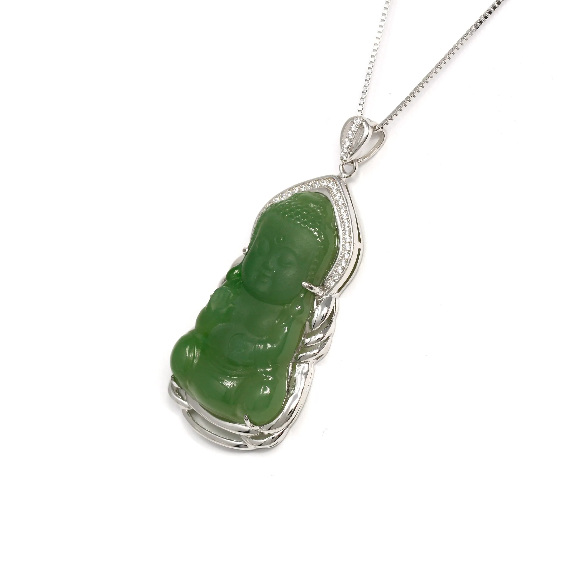 RealJade® Guan Yin Sterling Silver Genuine Nephrite Green Jade Guanyin Pendant Necklace