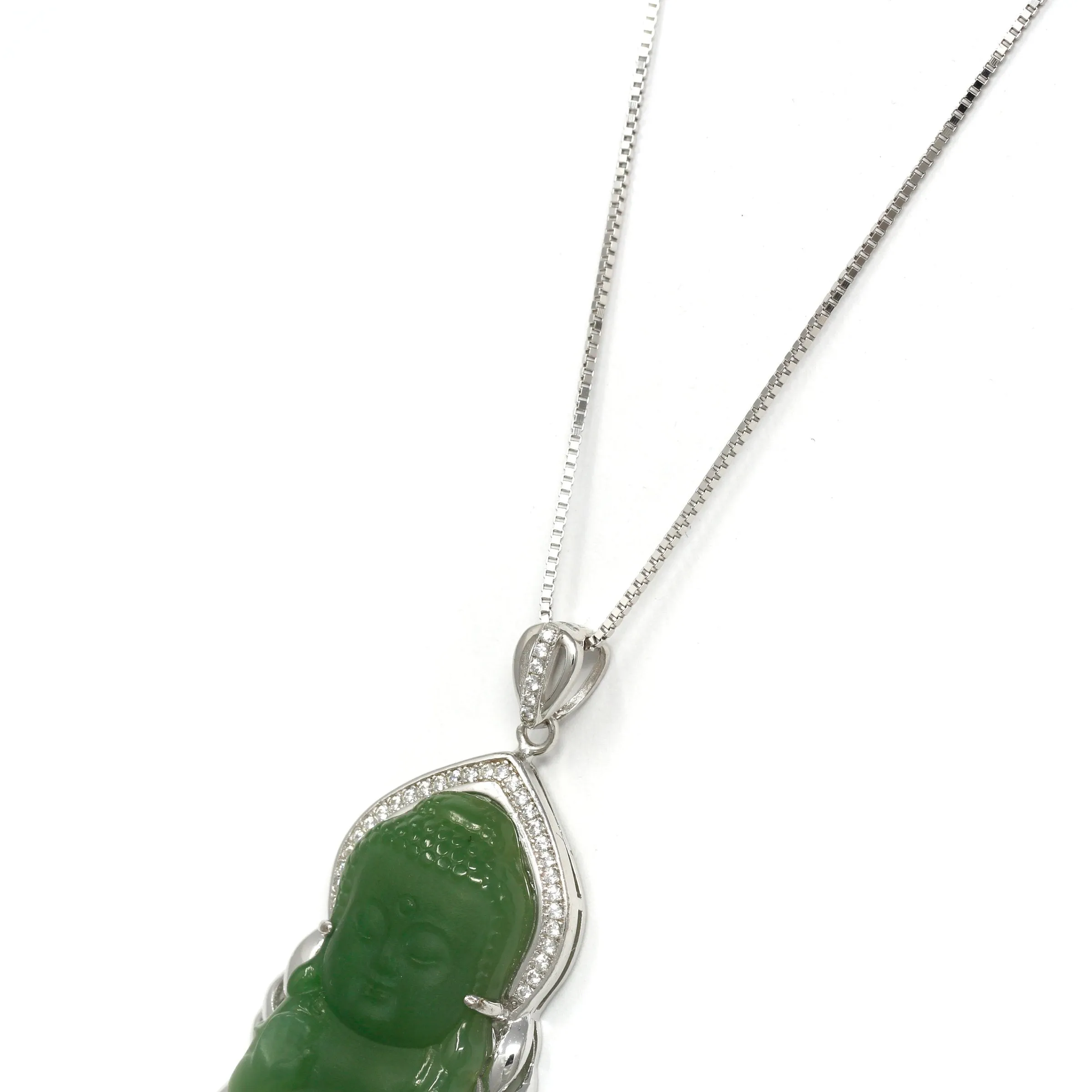 RealJade® Guan Yin Sterling Silver Genuine Nephrite Green Jade Guanyin Pendant Necklace