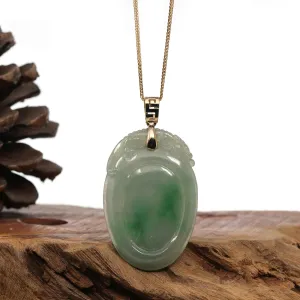 RealJade® Natural Green Jadeite Jade Shou Tao ( Longevity Peach ) Necklace With 14k Yellow Gold VS1 Diamond Bail