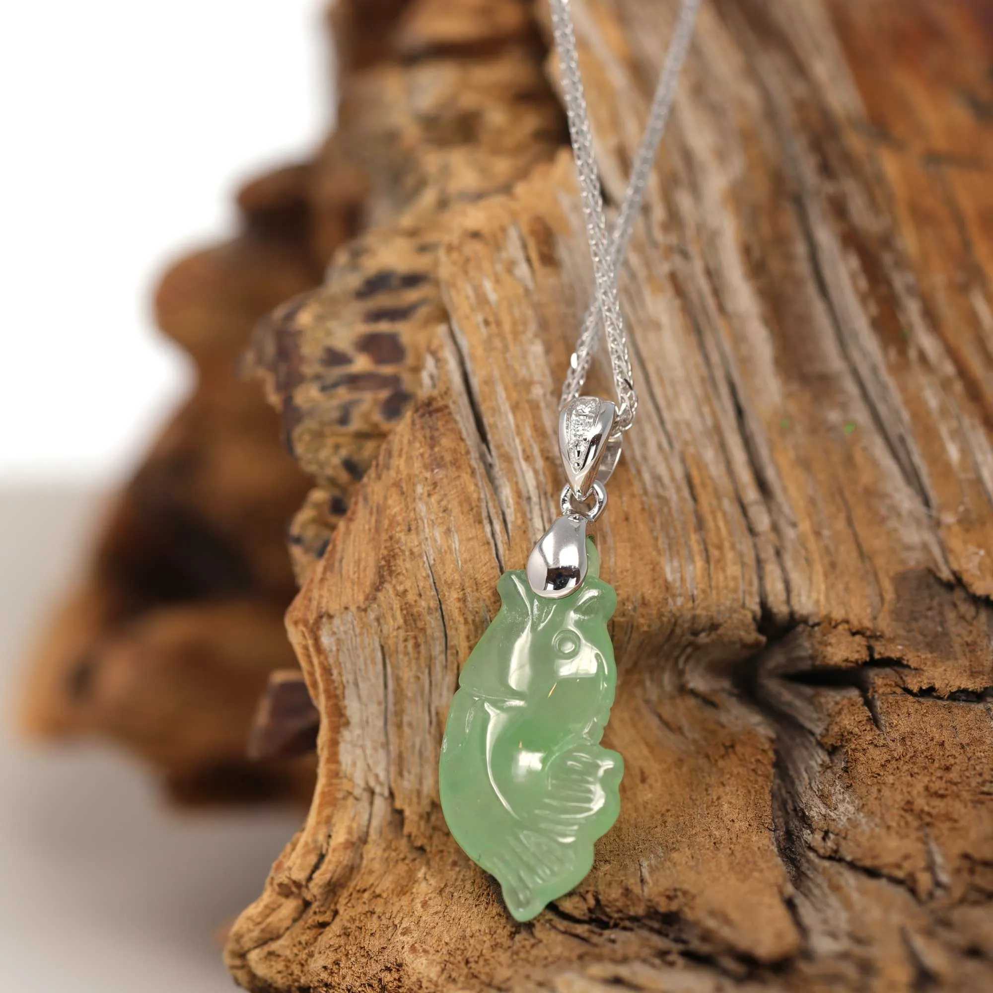 RealJade® "Prosperity Every Year (年年有鱼)" Lucky Fish Carving Pendant Necklace Natural Jadeite Jade JG165