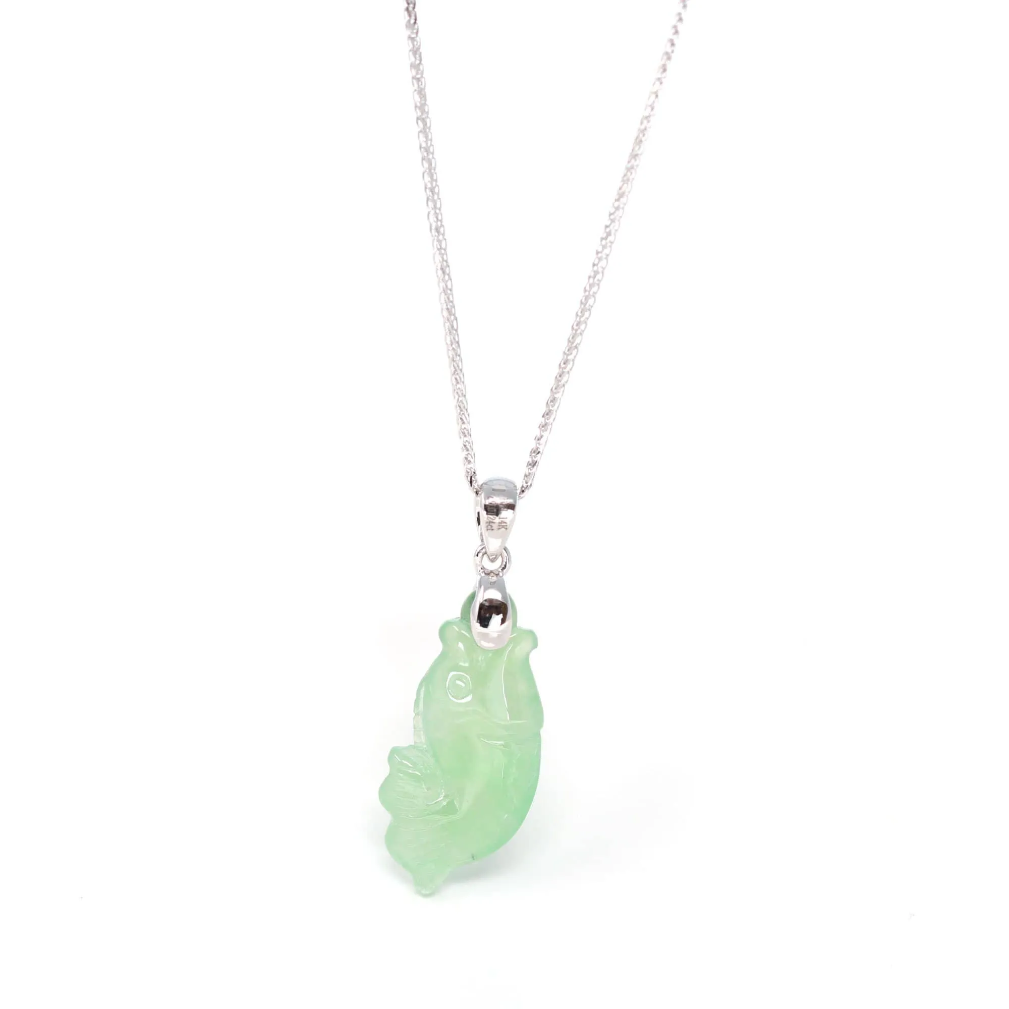 RealJade® "Prosperity Every Year (年年有鱼)" Lucky Fish Carving Pendant Necklace Natural Jadeite Jade JG165