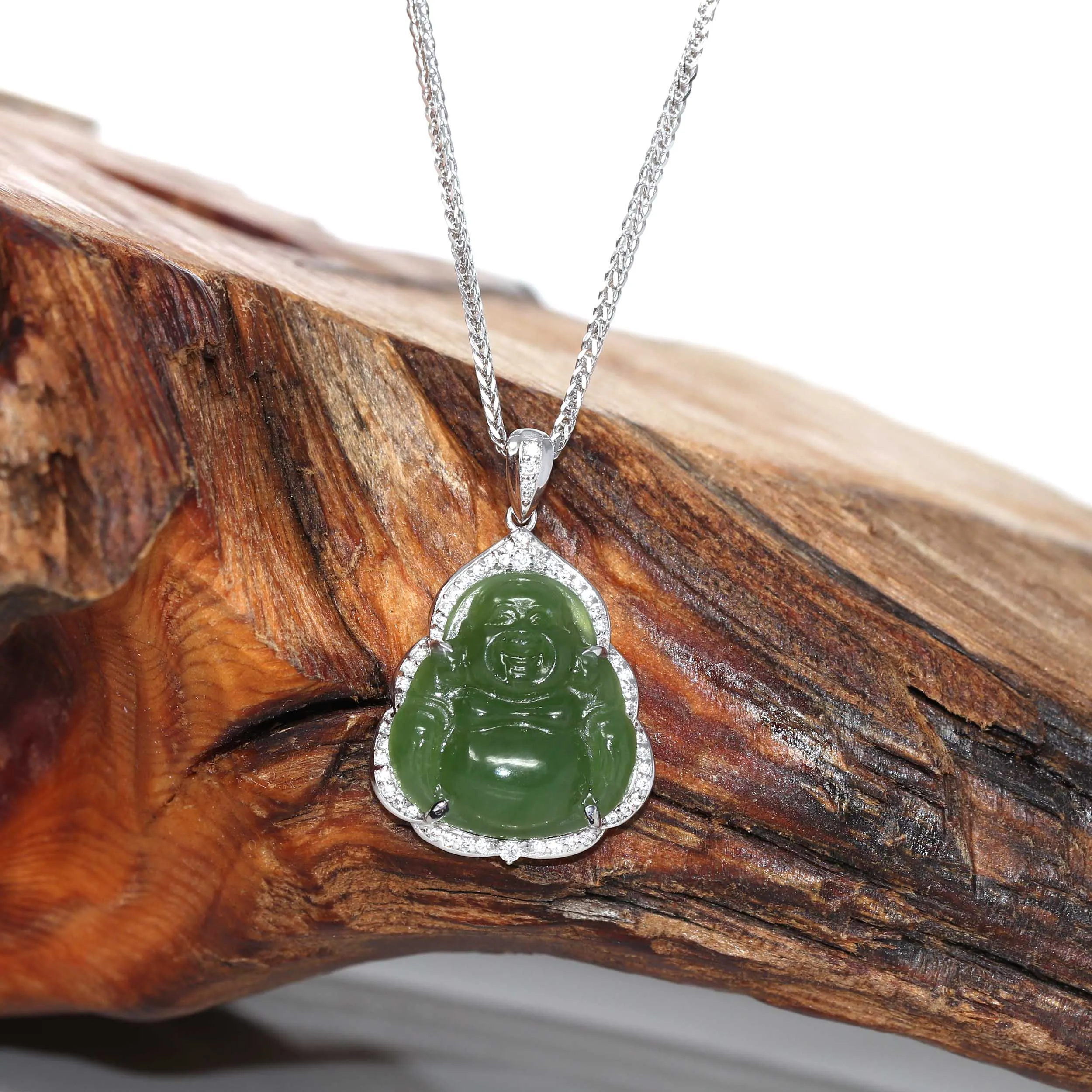 RealJade® Sterling Silver Genuine Nephrite Green Jade Small Buddha Pendant Necklace