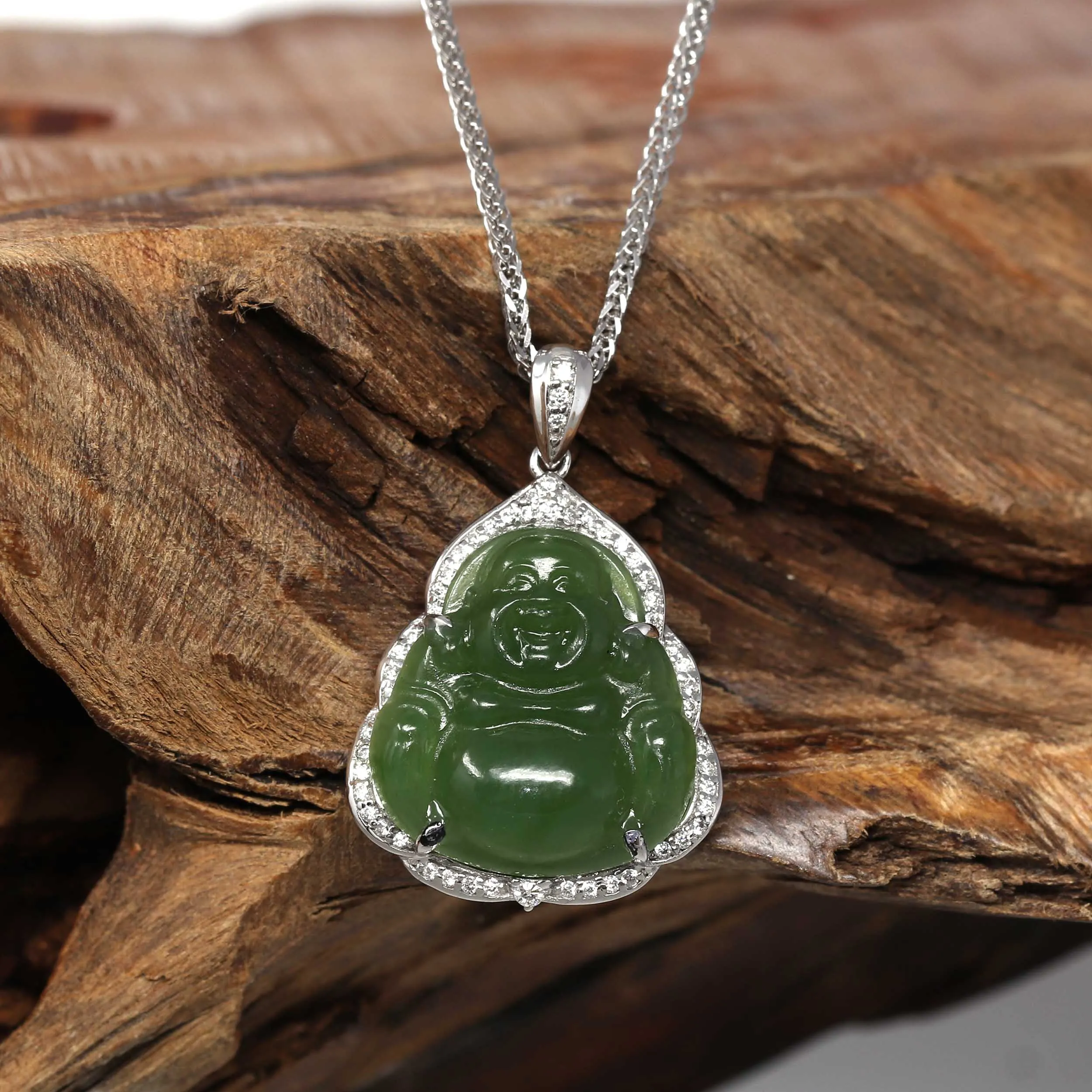 RealJade® Sterling Silver Genuine Nephrite Green Jade Small Buddha Pendant Necklace