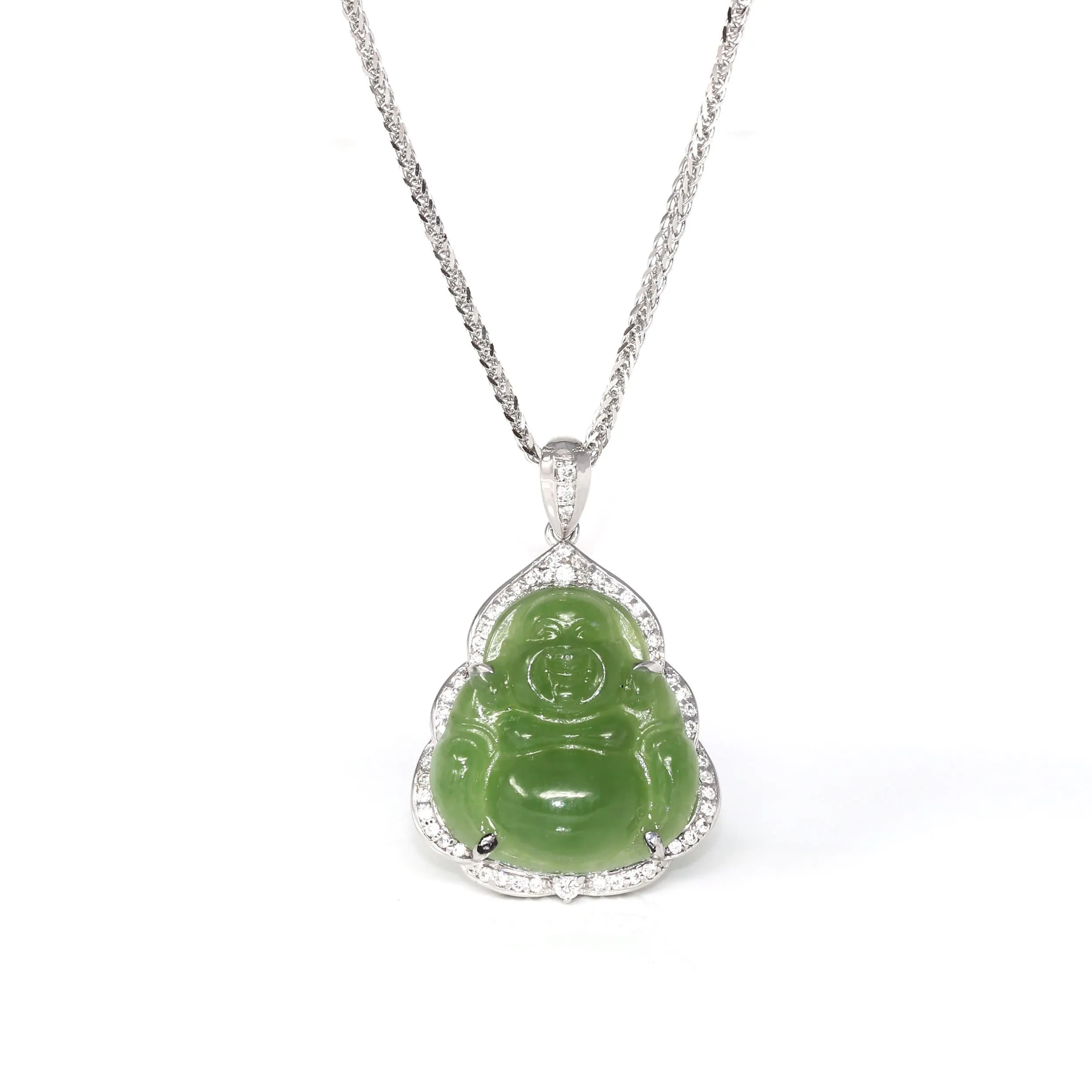 RealJade® Sterling Silver Genuine Nephrite Green Jade Small Buddha Pendant Necklace