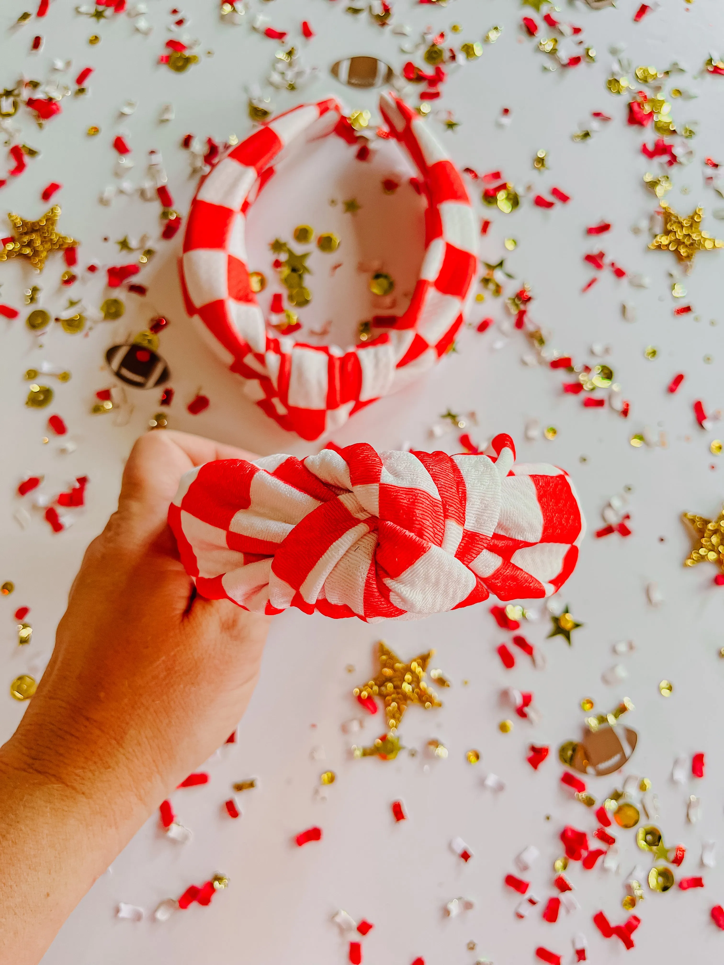 Red White Checkered Knotted Headband