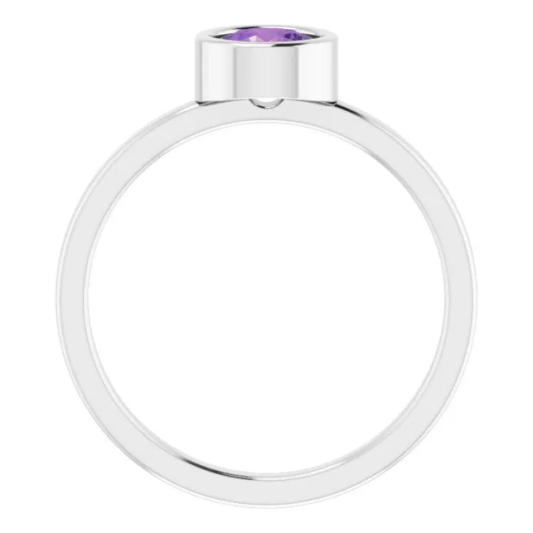 Rhodium-Plated Sterling Silver 5.5 mm Natural Amethyst Ring