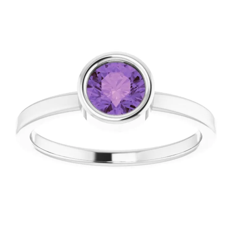 Rhodium-Plated Sterling Silver 5.5 mm Natural Amethyst Ring