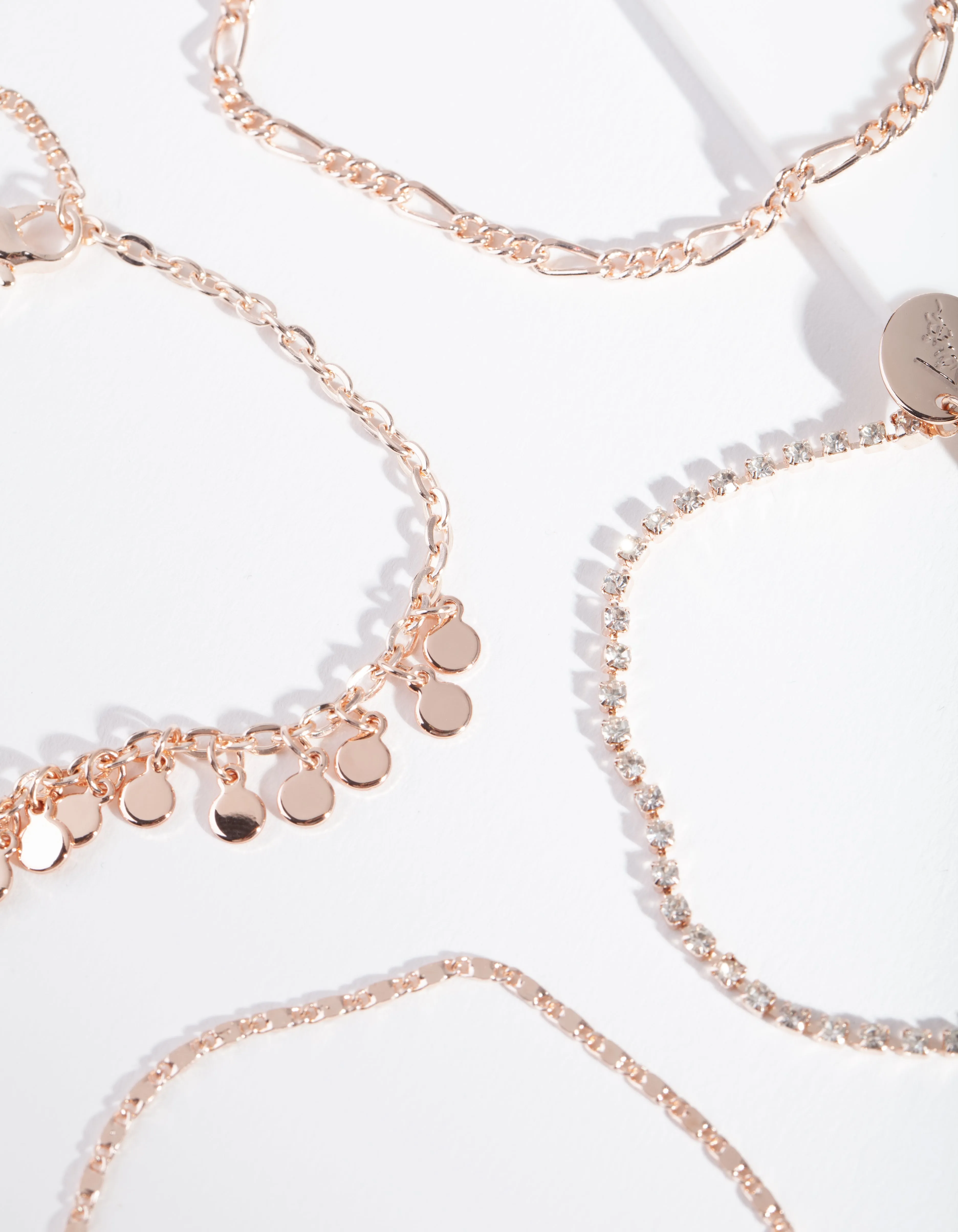 Rose Gold Diamante Disc Bracelet & Anklet 4-Pack