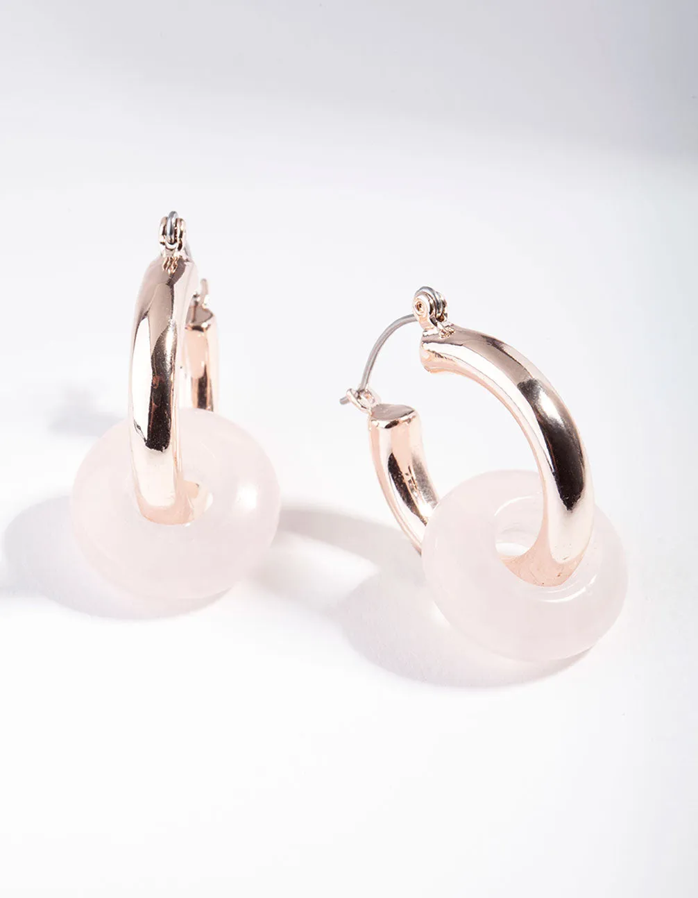 Rose Gold Pink Rose Quartz Link Circle Earrings