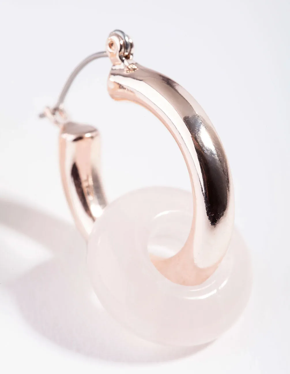 Rose Gold Pink Rose Quartz Link Circle Earrings