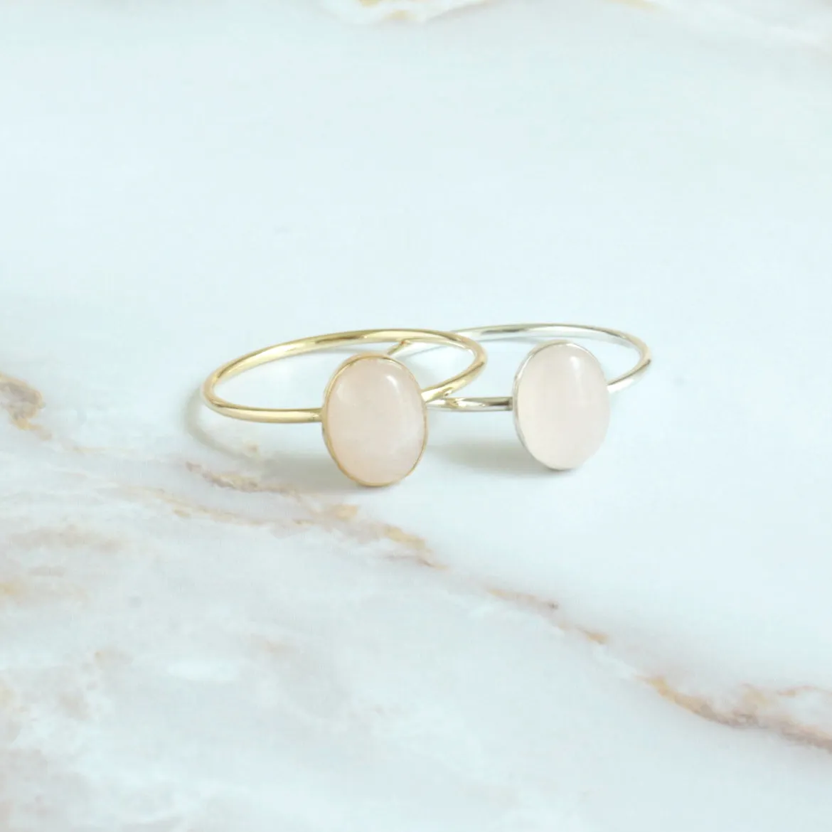 Rose Quartz Oval Minimalist Ring