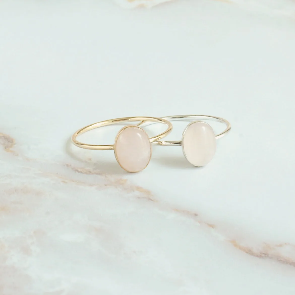 Rose Quartz Oval Minimalist Ring