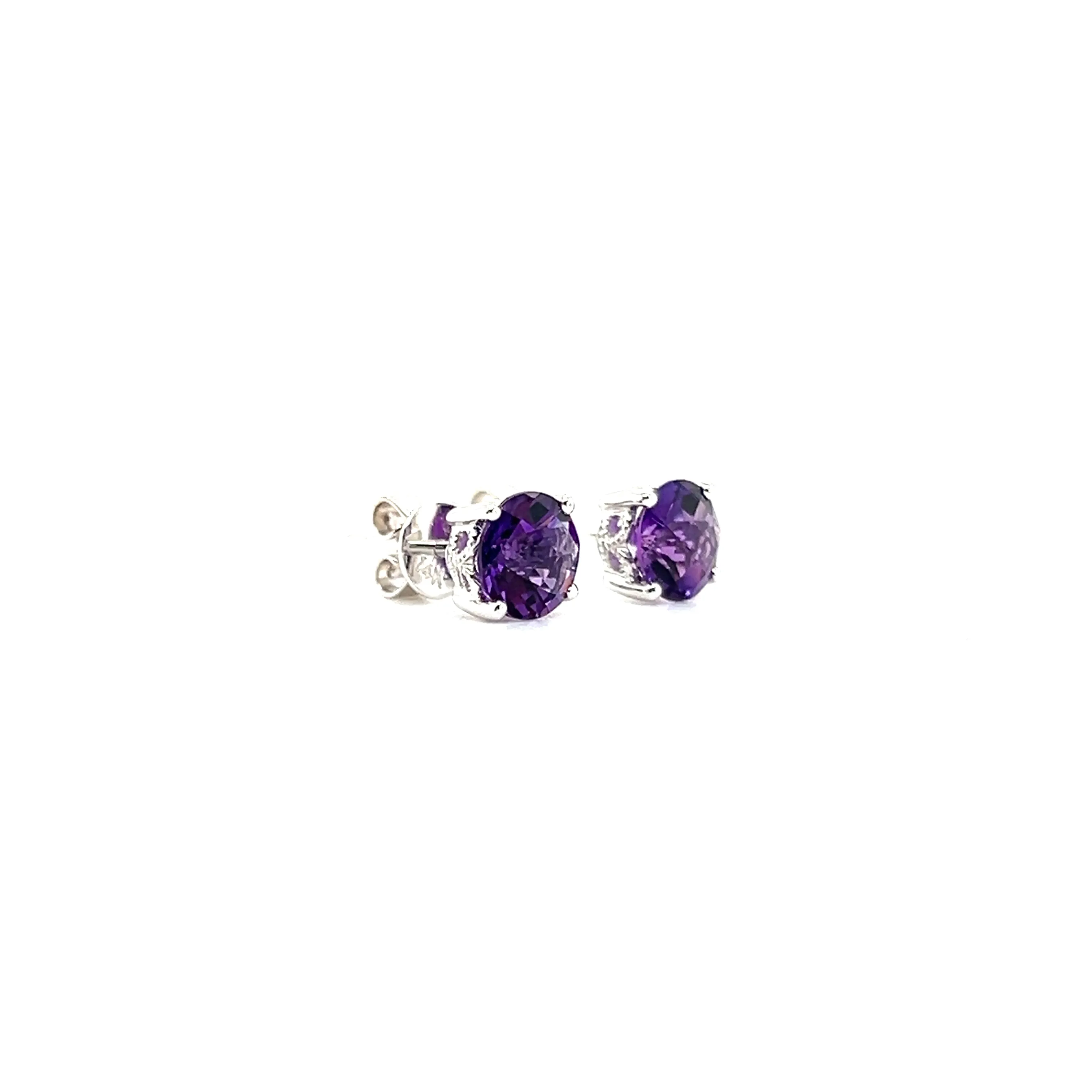 Round Amethyst 6mm Stud Earrings in 14K White Gold