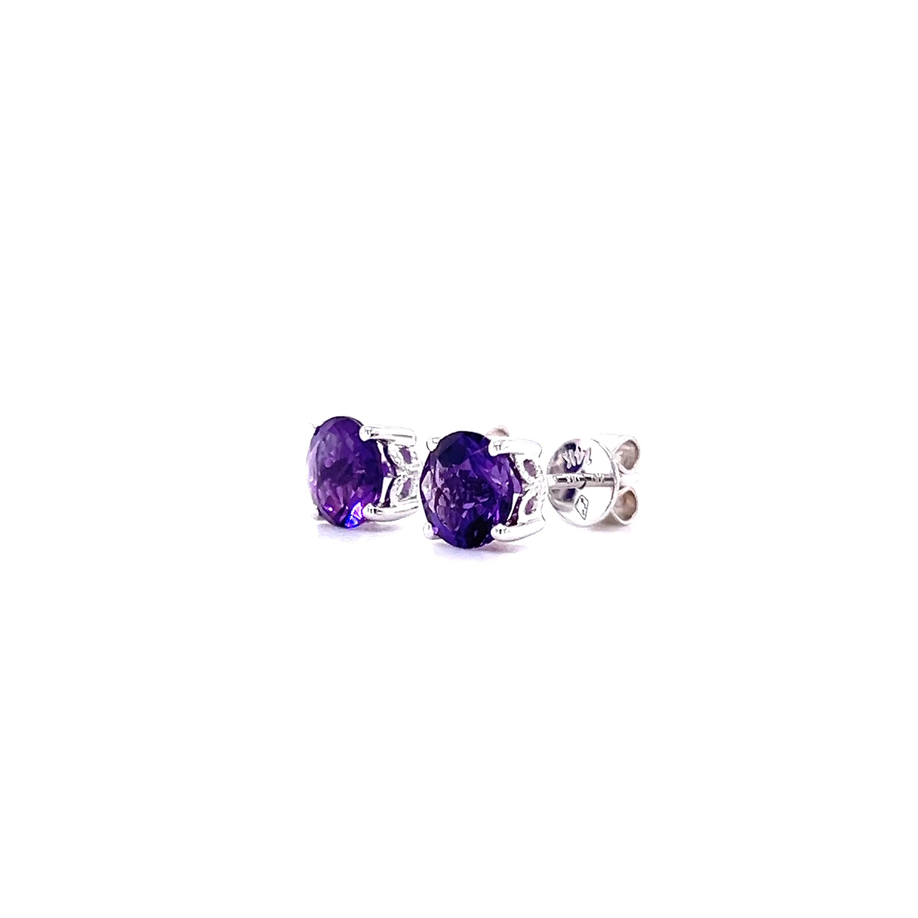 Round Amethyst 6mm Stud Earrings in 14K White Gold