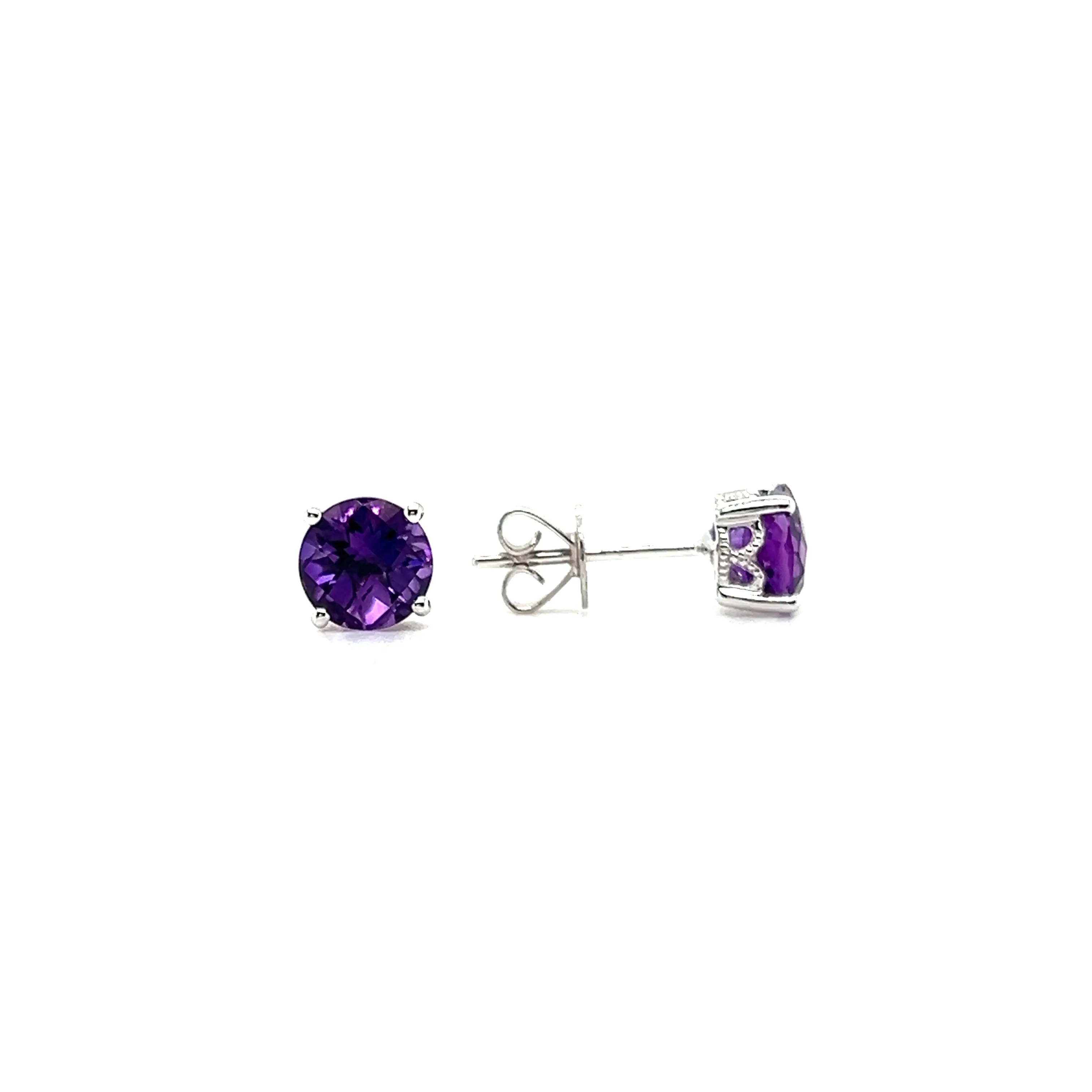 Round Amethyst 6mm Stud Earrings in 14K White Gold