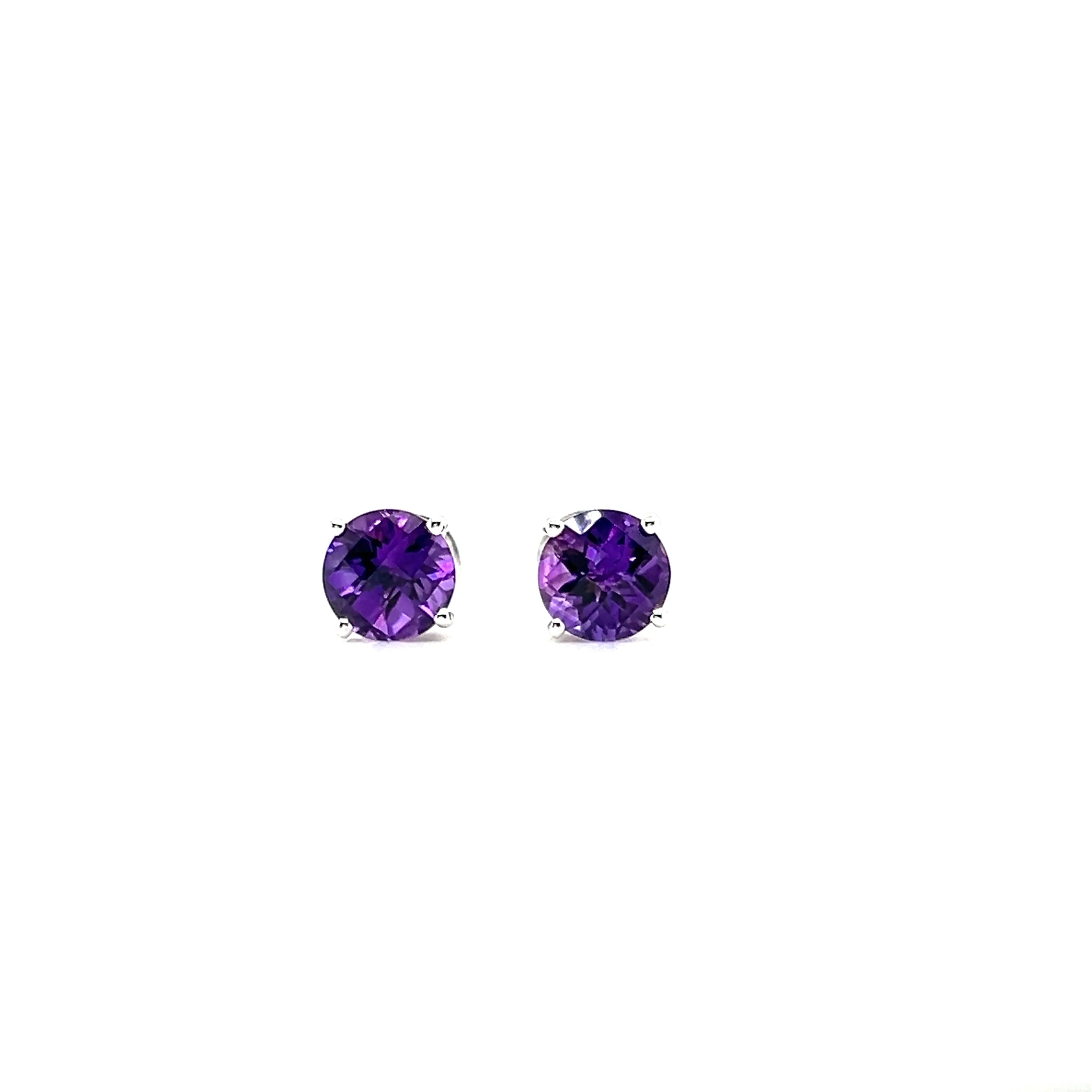 Round Amethyst 6mm Stud Earrings in 14K White Gold