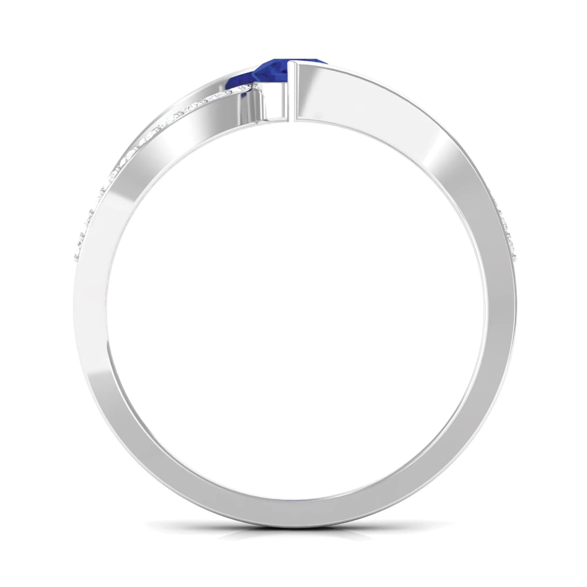 Round Blue Sapphire Bypass Engagement Ring with Diamond