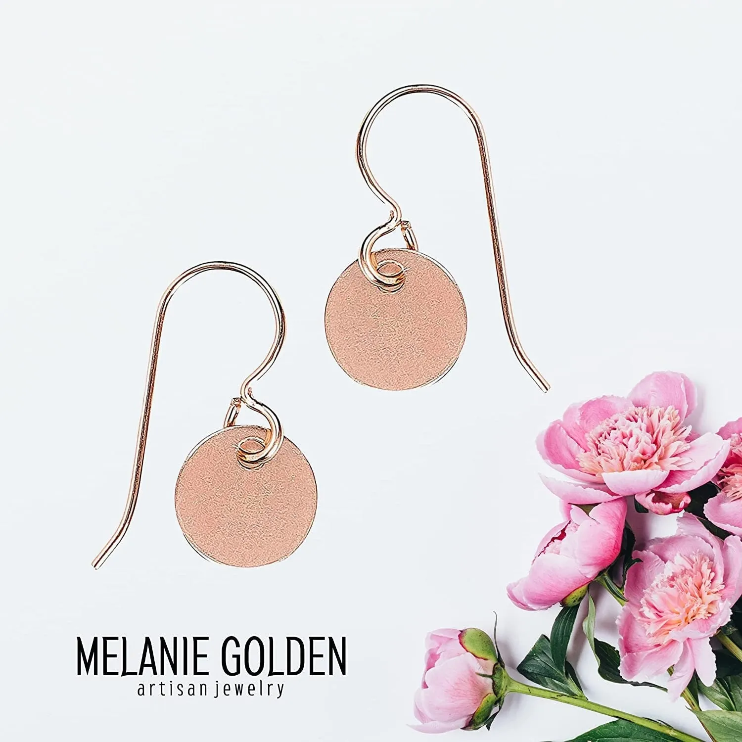 Round Circle Disc Dangle Earrings | Rose Gold