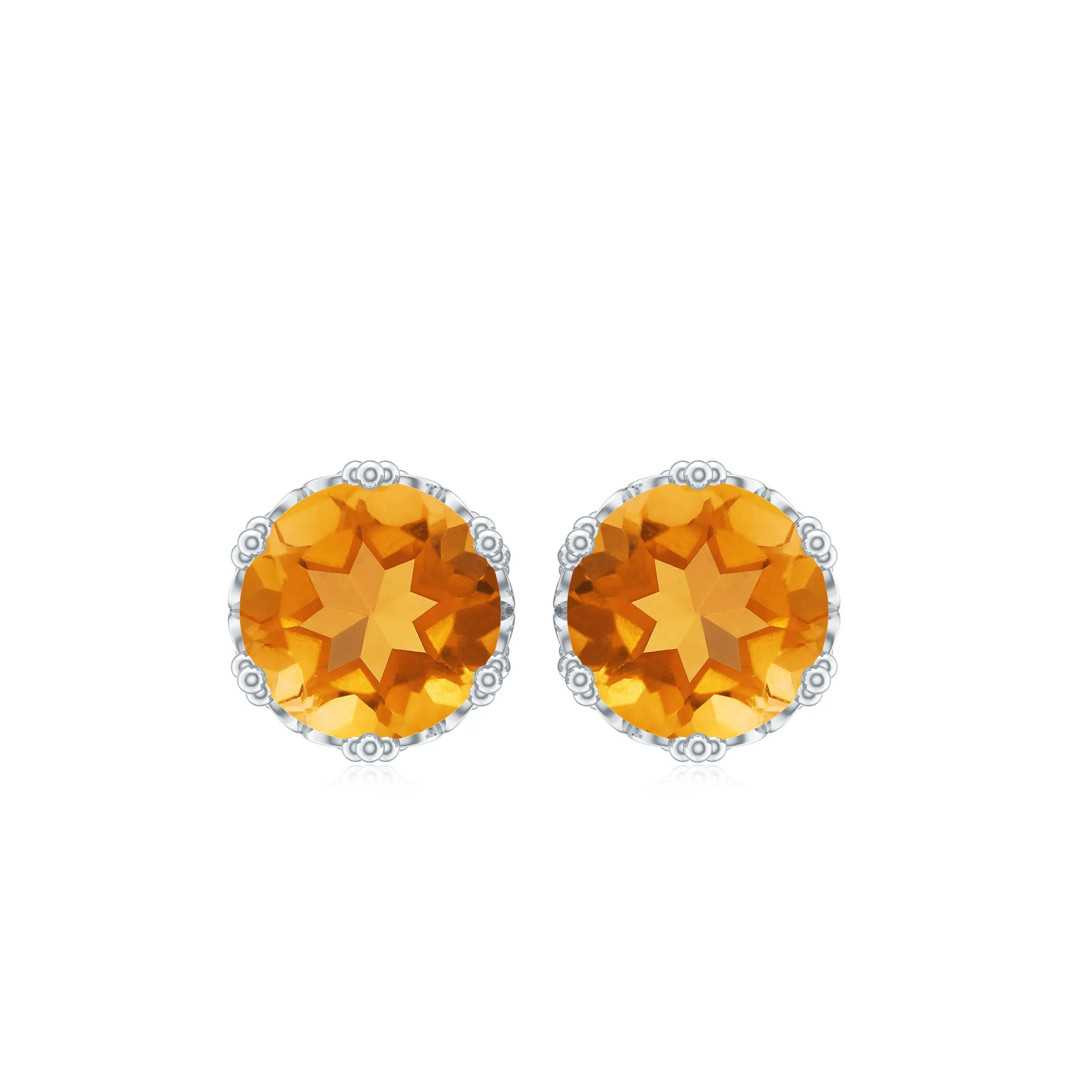 Round Citrine Solitaire Crown Stud Earrings