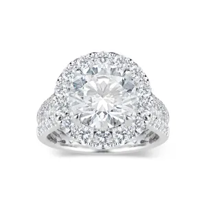 Round Diamond Halo Engagement Ring with Pave Diamond Shank