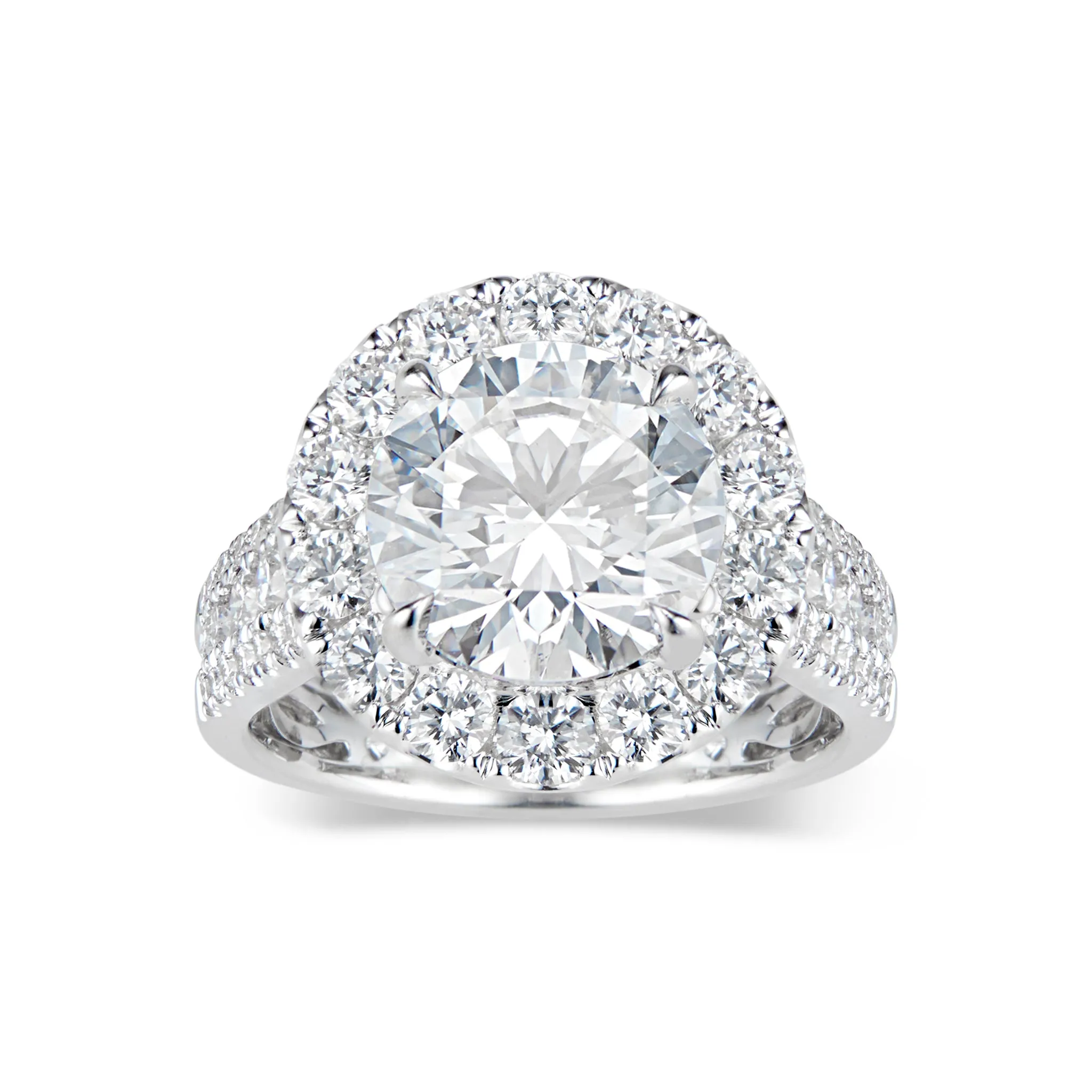 Round Diamond Halo Engagement Ring with Pave Diamond Shank