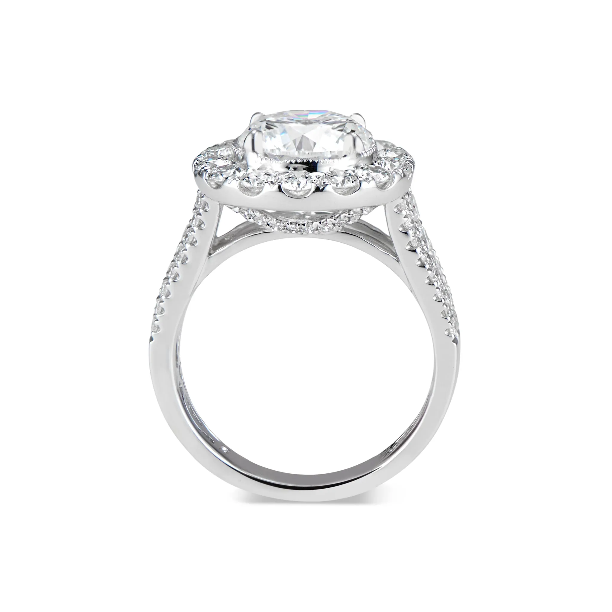 Round Diamond Halo Engagement Ring with Pave Diamond Shank