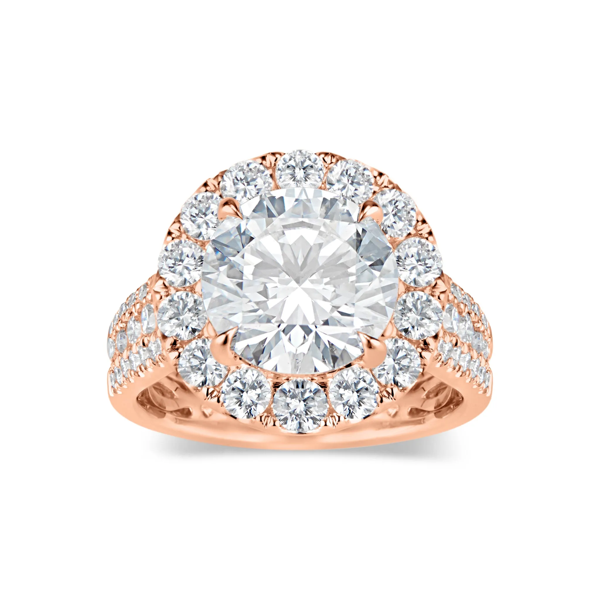 Round Diamond Halo Engagement Ring with Pave Diamond Shank