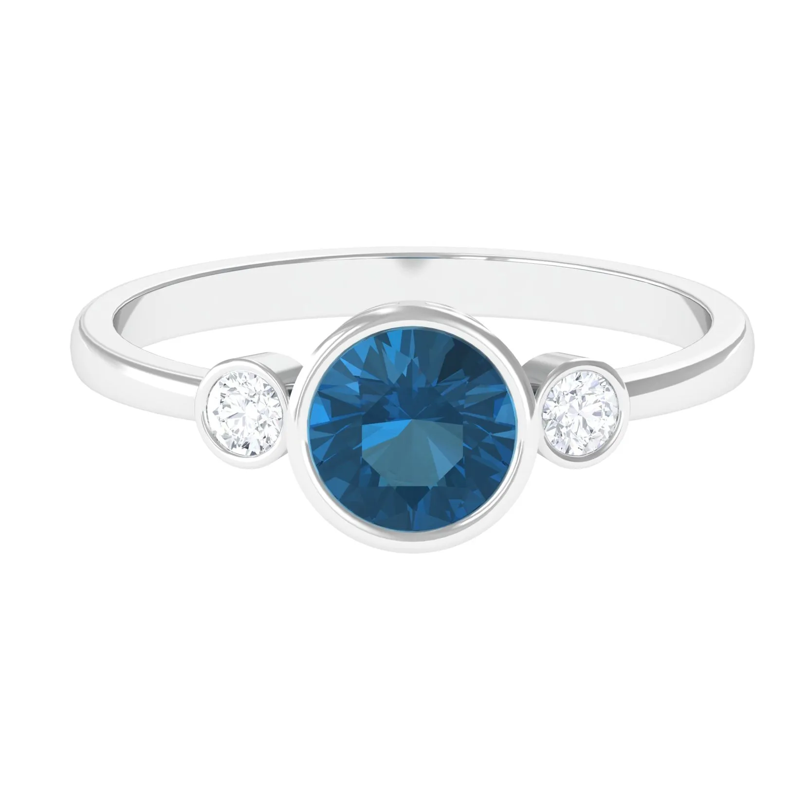 Round London Blue Topaz and Diamond Solitaire Engagement Ring