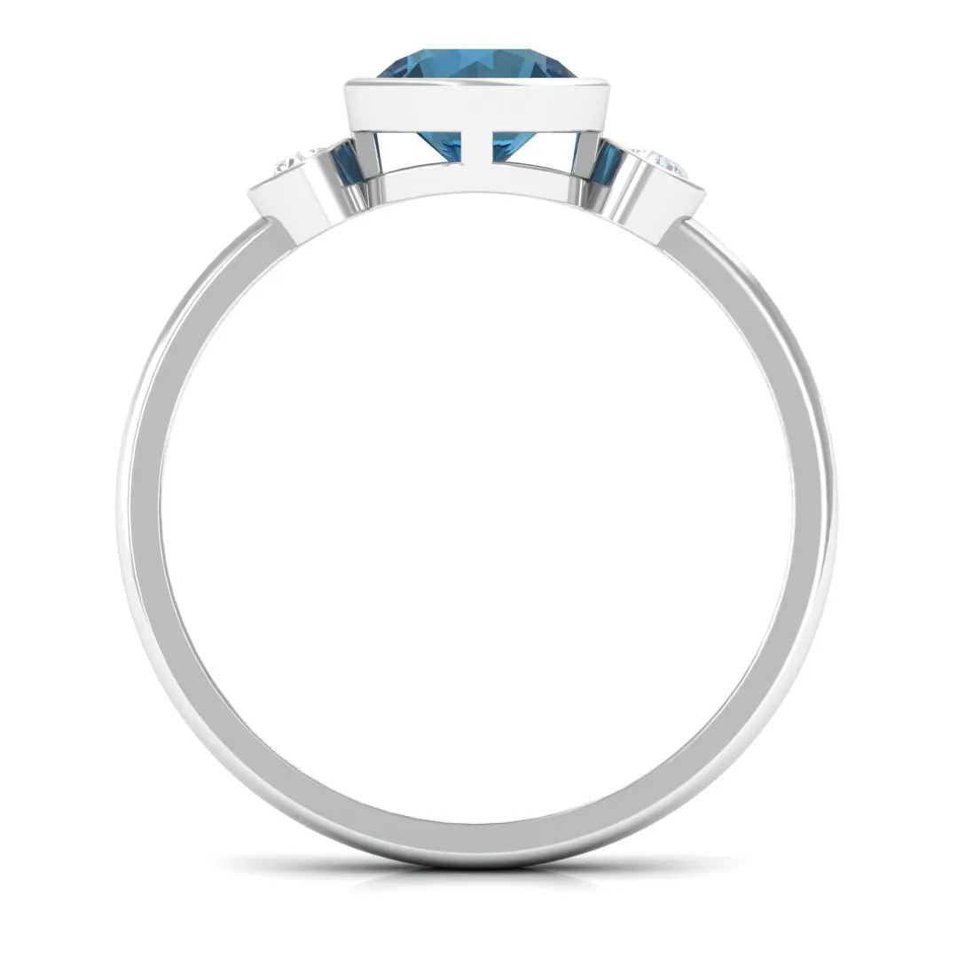 Round London Blue Topaz and Diamond Solitaire Engagement Ring