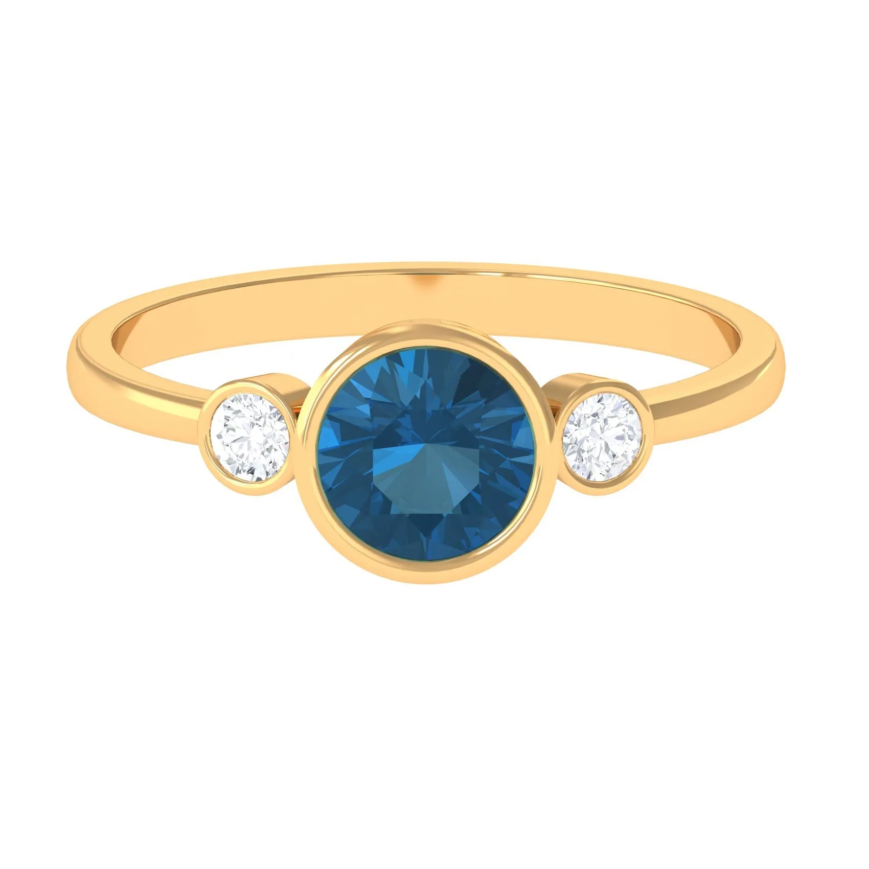 Round London Blue Topaz and Diamond Solitaire Engagement Ring