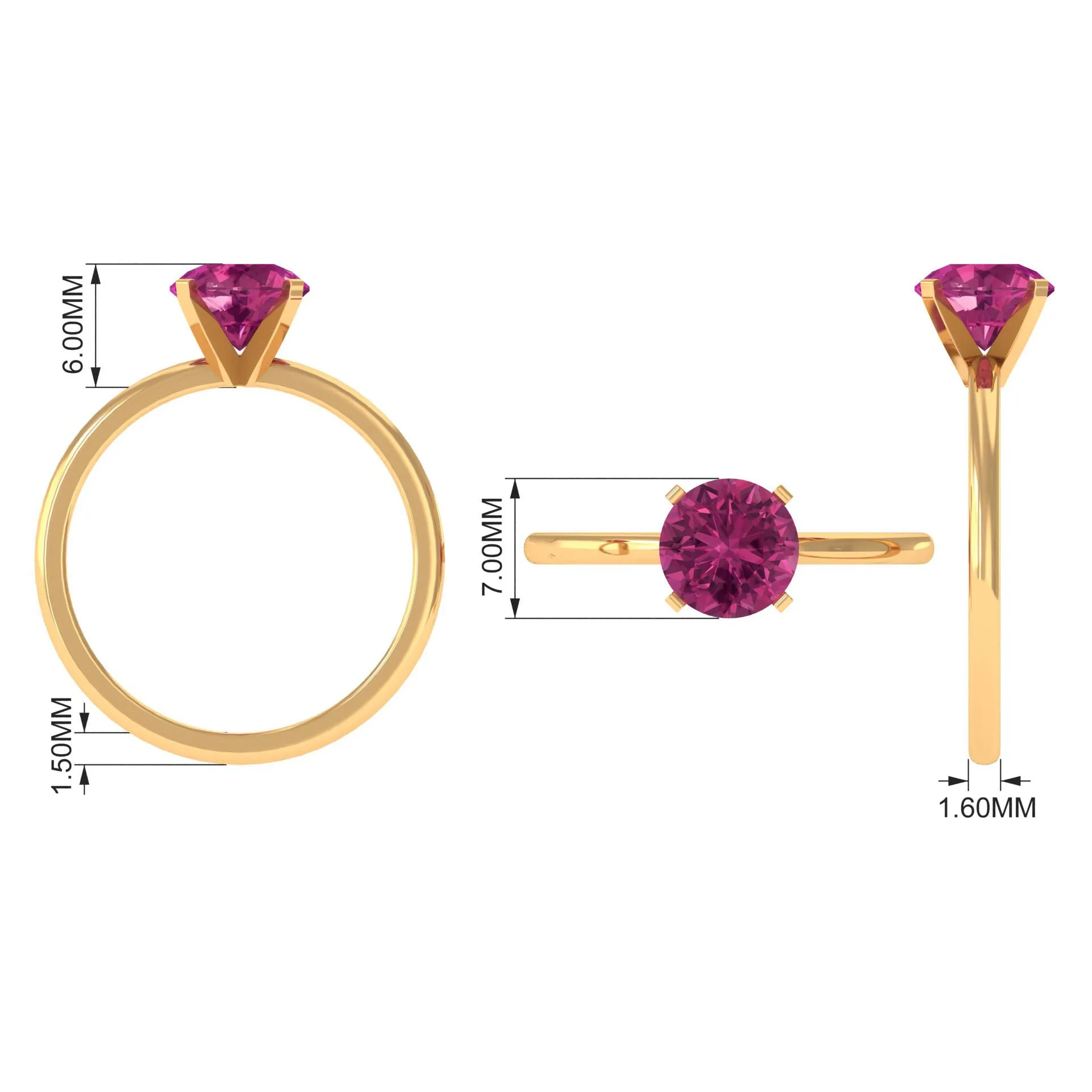 Round Pink Tourmaline Solitaire Ring in Peg Head Setting