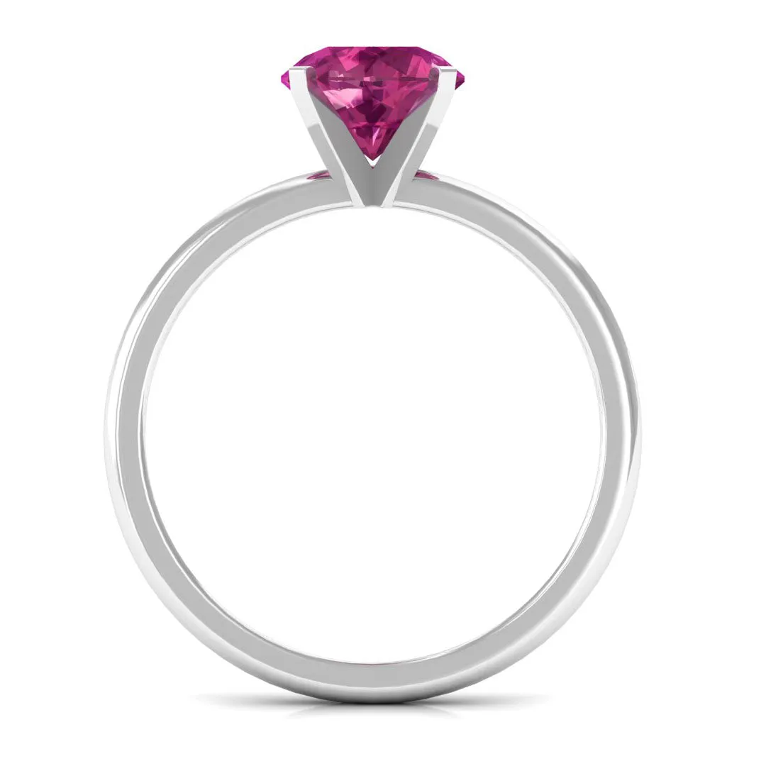 Round Pink Tourmaline Solitaire Ring in Peg Head Setting