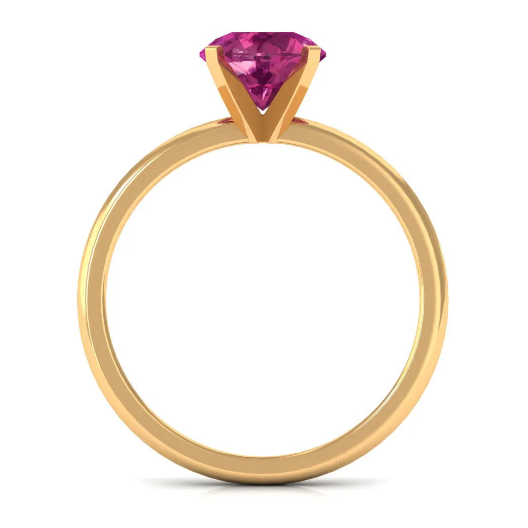 Round Pink Tourmaline Solitaire Ring in Peg Head Setting