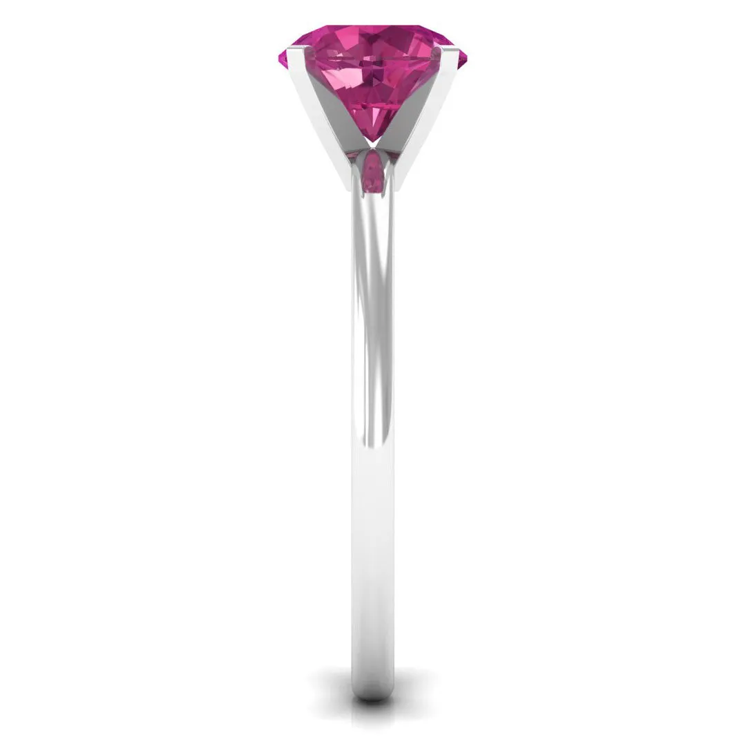 Round Pink Tourmaline Solitaire Ring in Peg Head Setting