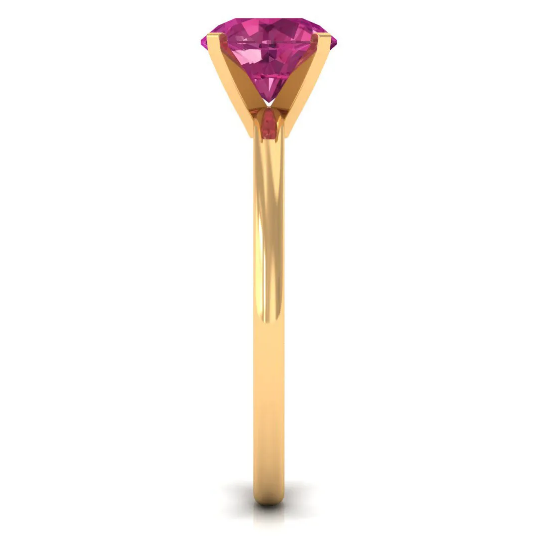 Round Pink Tourmaline Solitaire Ring in Peg Head Setting