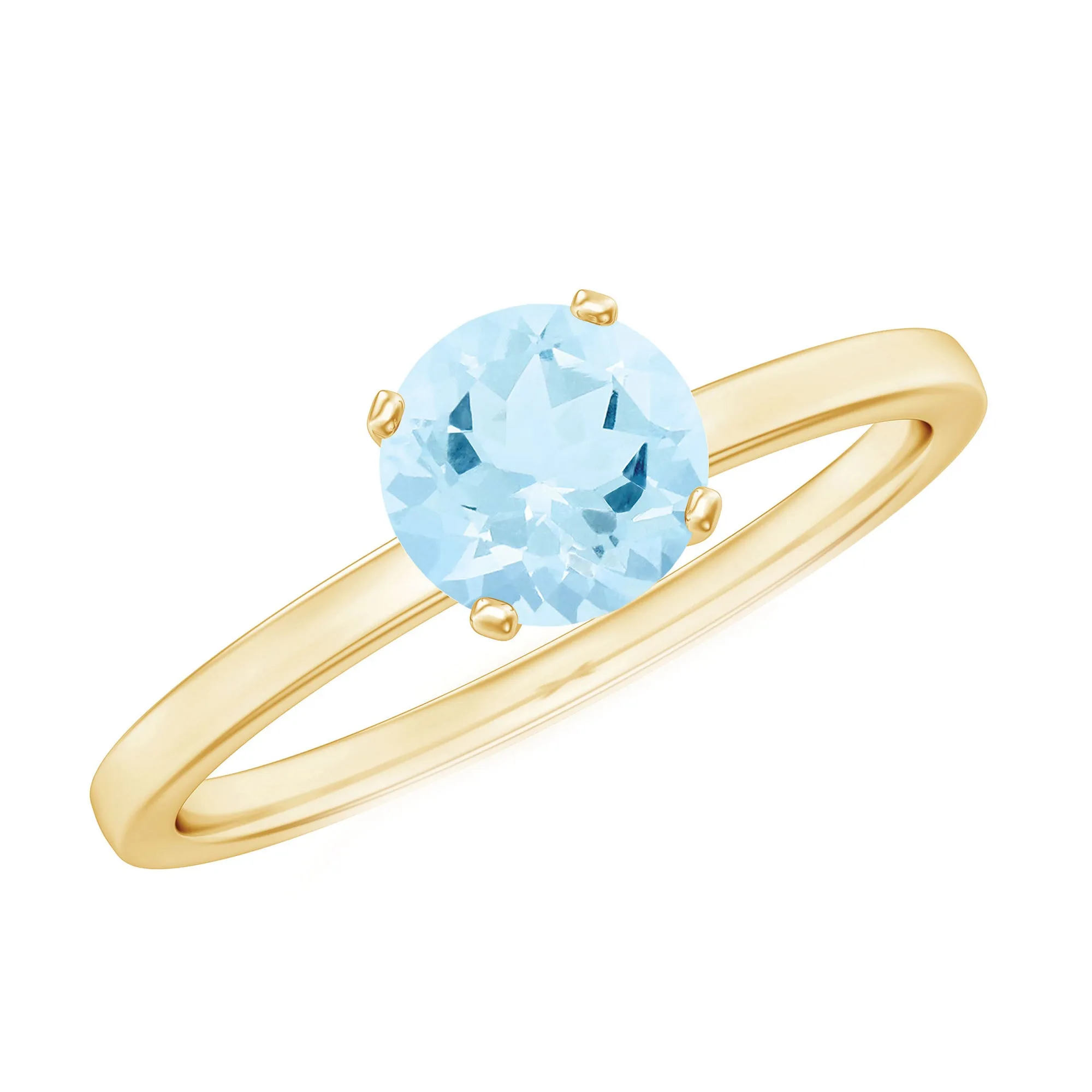 Round Shape Aquamarine Solitaire Ring in Peg Head Setting