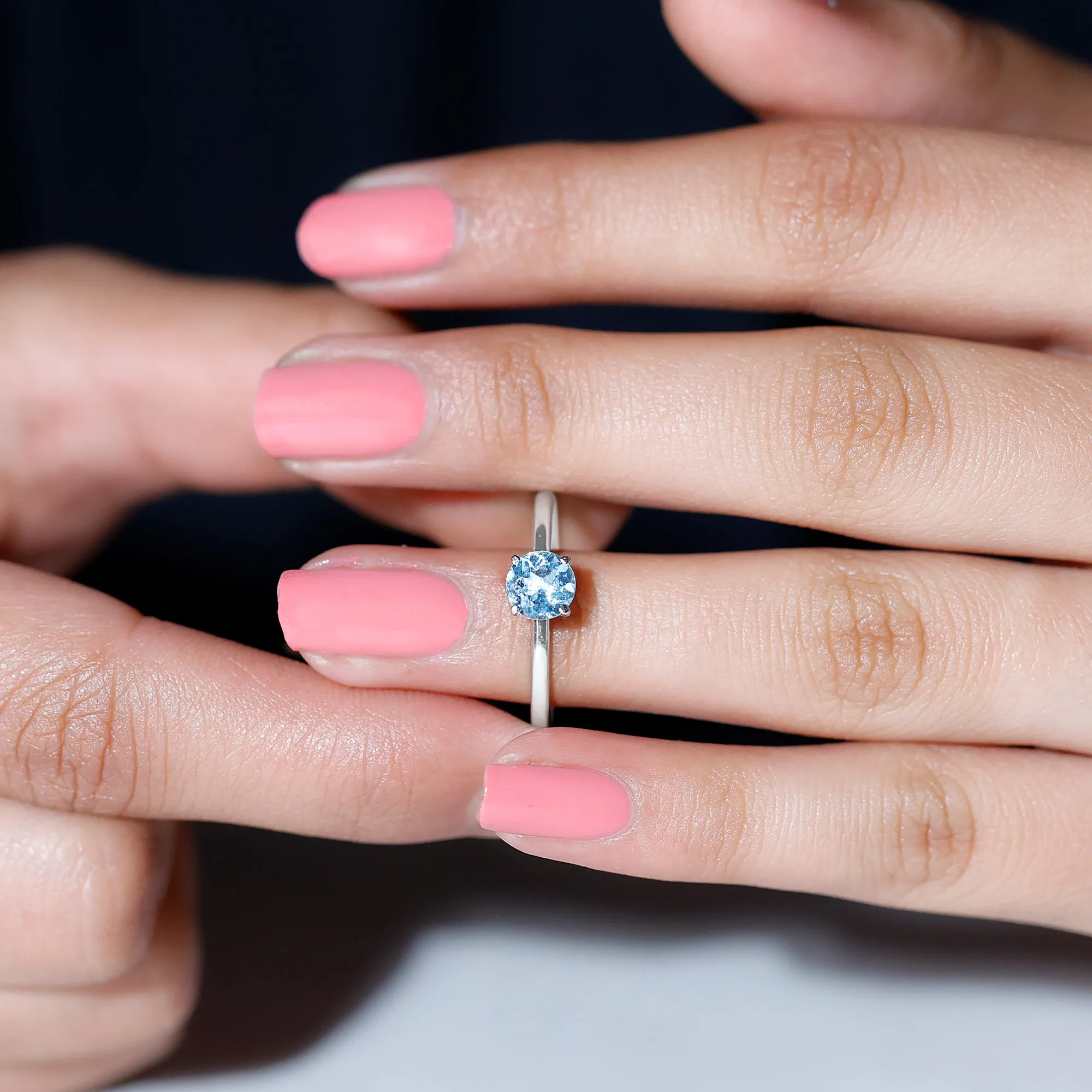 Round Shape Aquamarine Solitaire Ring in Peg Head Setting