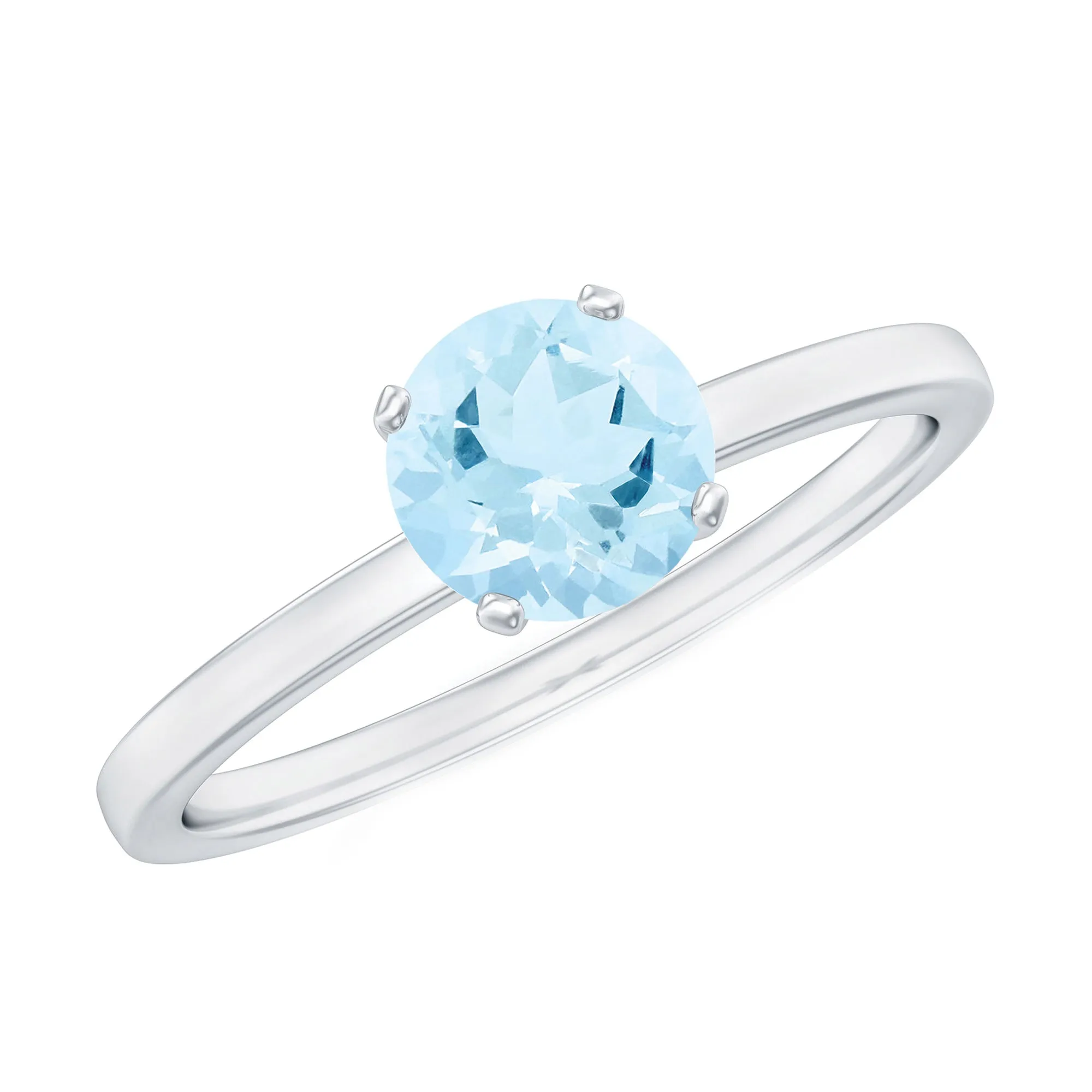 Round Shape Aquamarine Solitaire Ring in Peg Head Setting