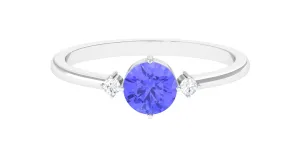 Round Tanzanite Solitaire Promise Ring with Diamond