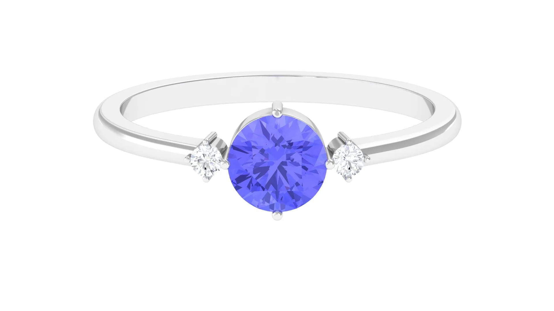 Round Tanzanite Solitaire Promise Ring with Diamond