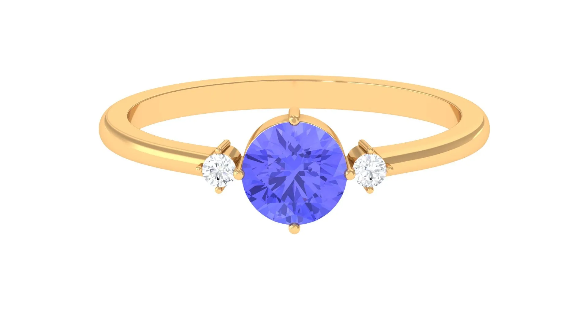 Round Tanzanite Solitaire Promise Ring with Diamond