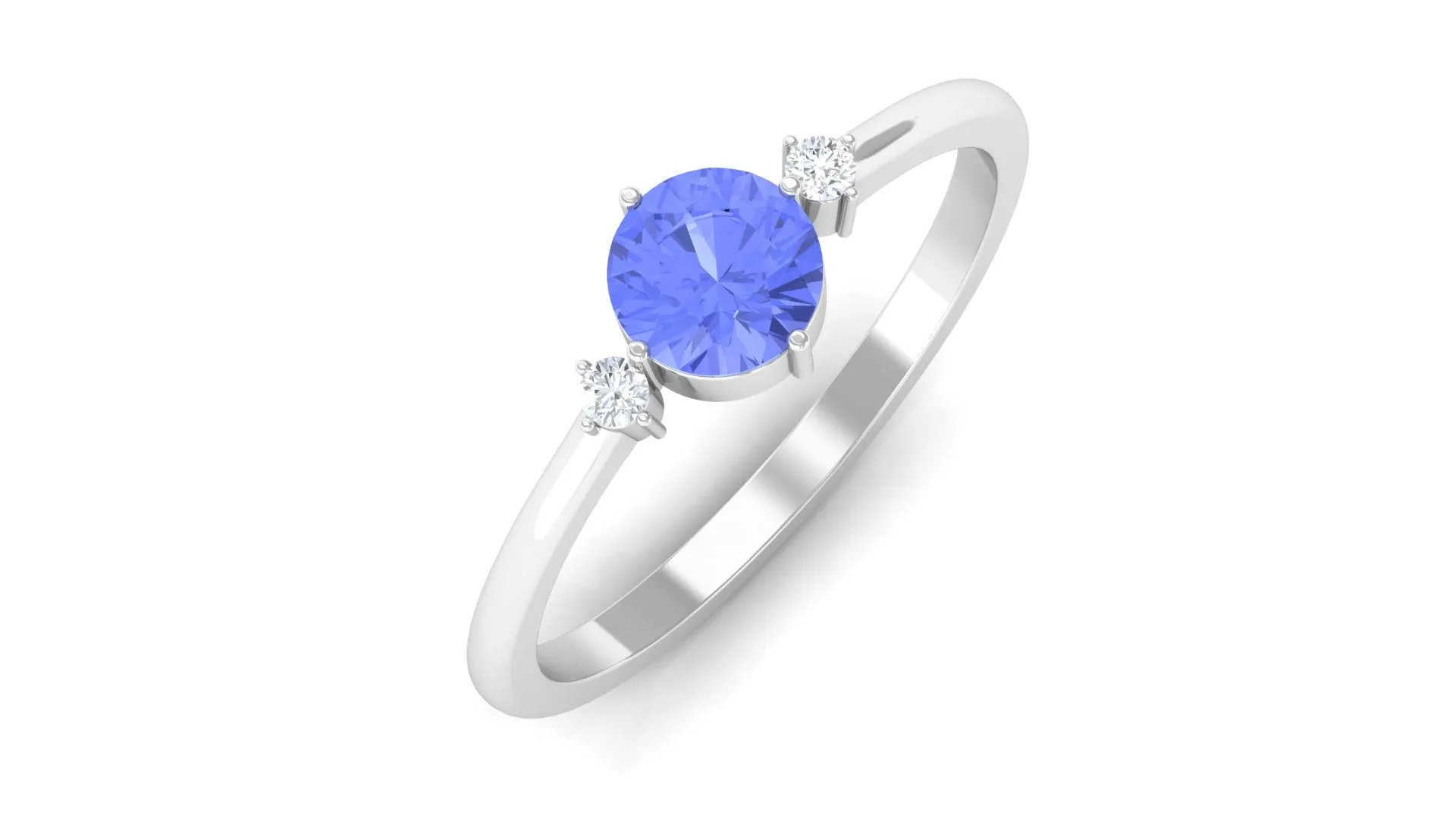 Round Tanzanite Solitaire Promise Ring with Diamond