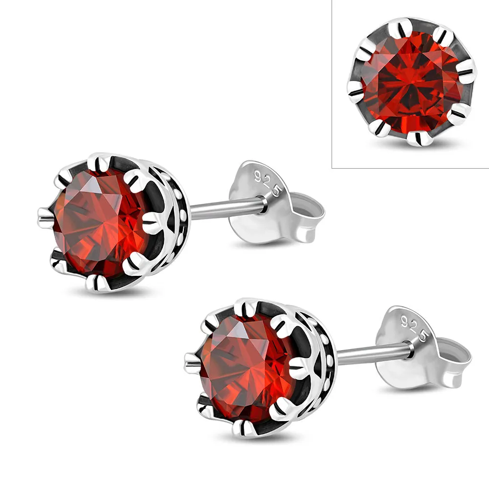 Royal Crown Ruby CZ Sterling Silver Stud Earrings