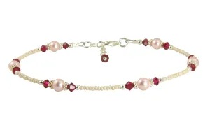 Ruby Pink Pearl Beaded Anklet