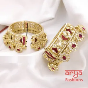 Saba Bridal Rajwadi Ruby Kundan Jadau Kada with Ruby and Kundan stones