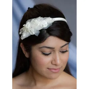 Satin and Crystals Beaded Ivory Headband